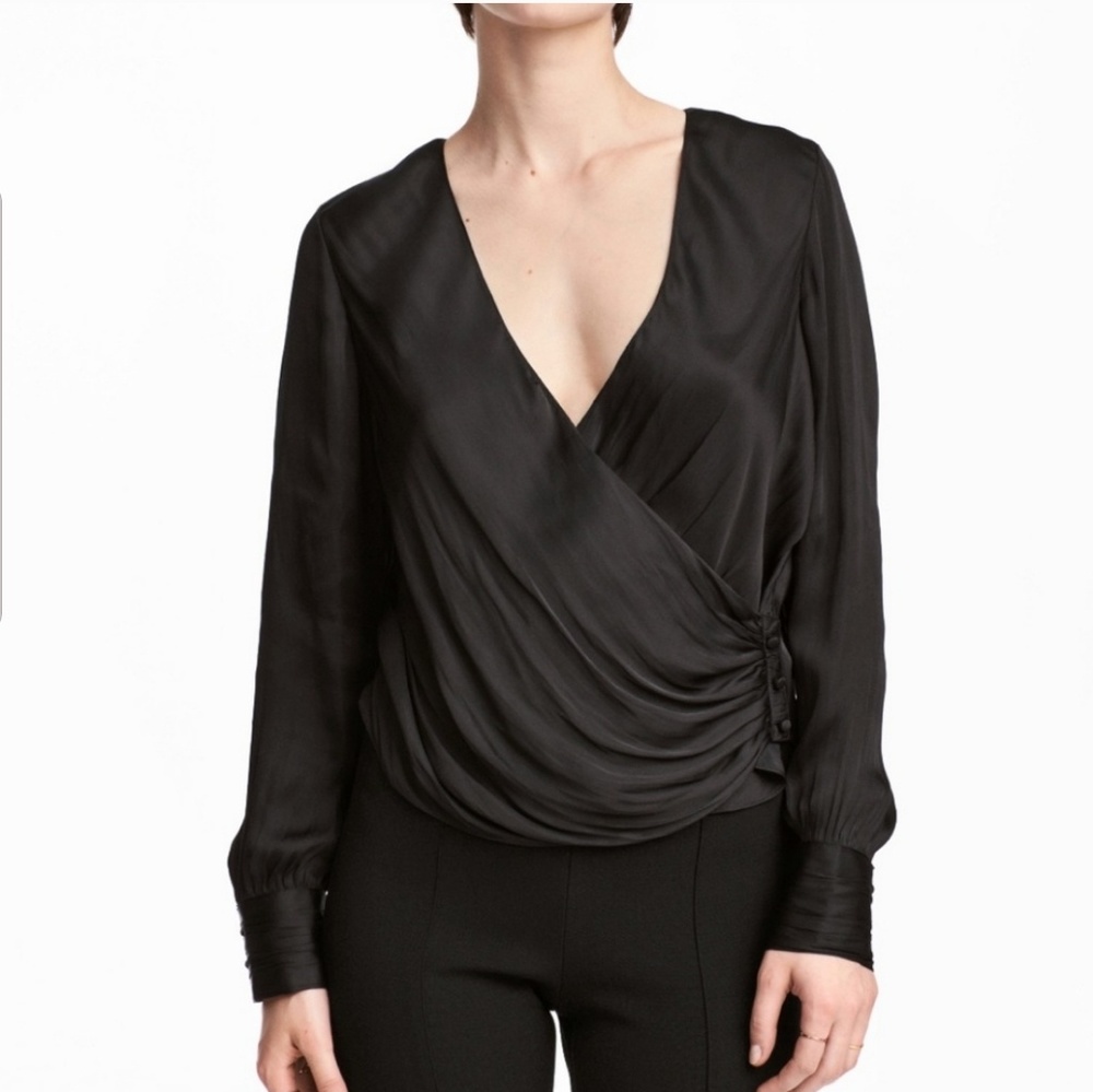 H&M body wrap long sleeve black top Size6